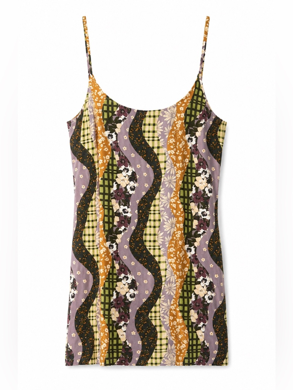 NWOT L.A. Hearts Patchwork Floral Plaid Mini Slip Dress Keyhole Lined - Size M